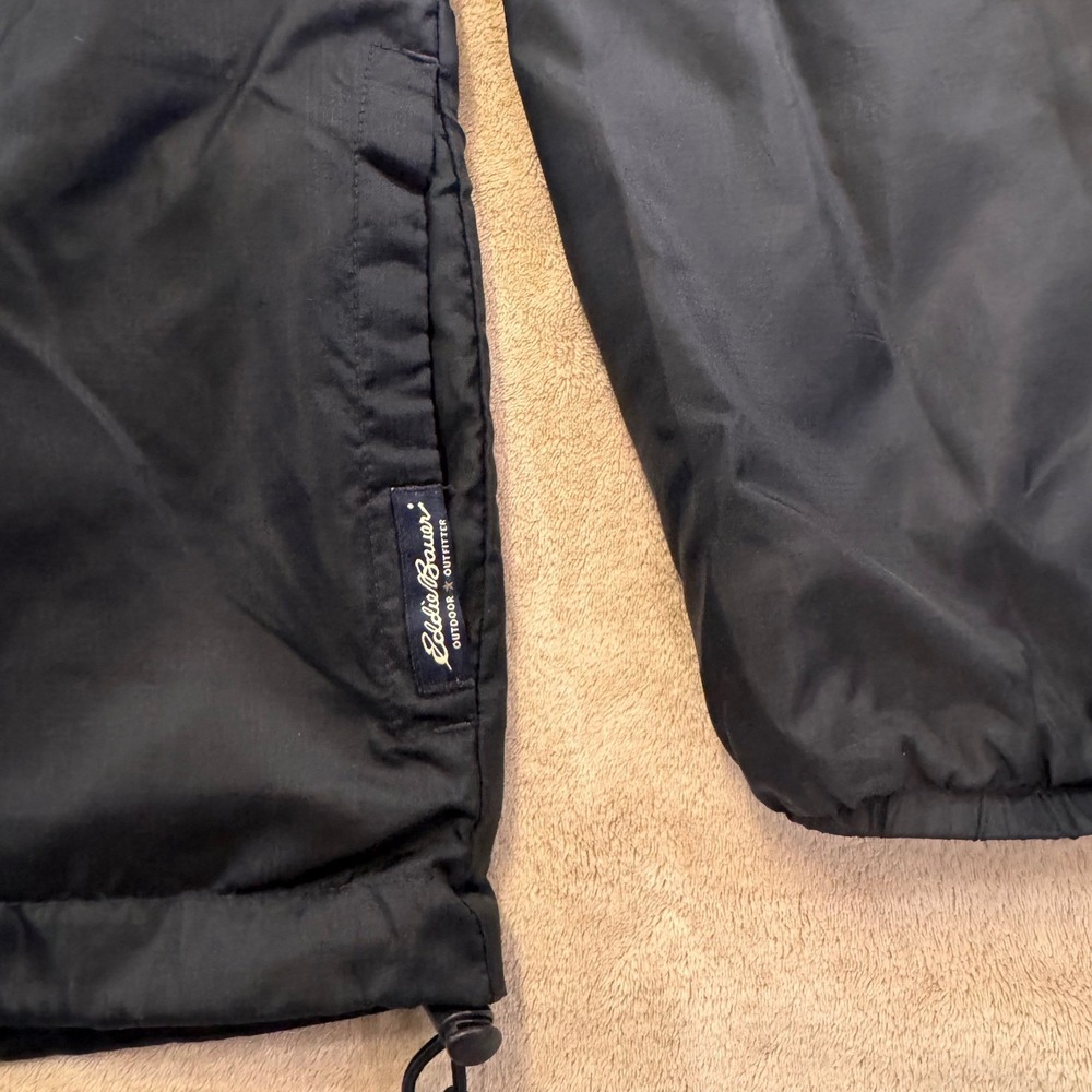 Vintage Eddie Bauer Black Hooded Windbreaker 90's Jacket Coat Outdoor Sz XL Tall - Picture 7 of 13